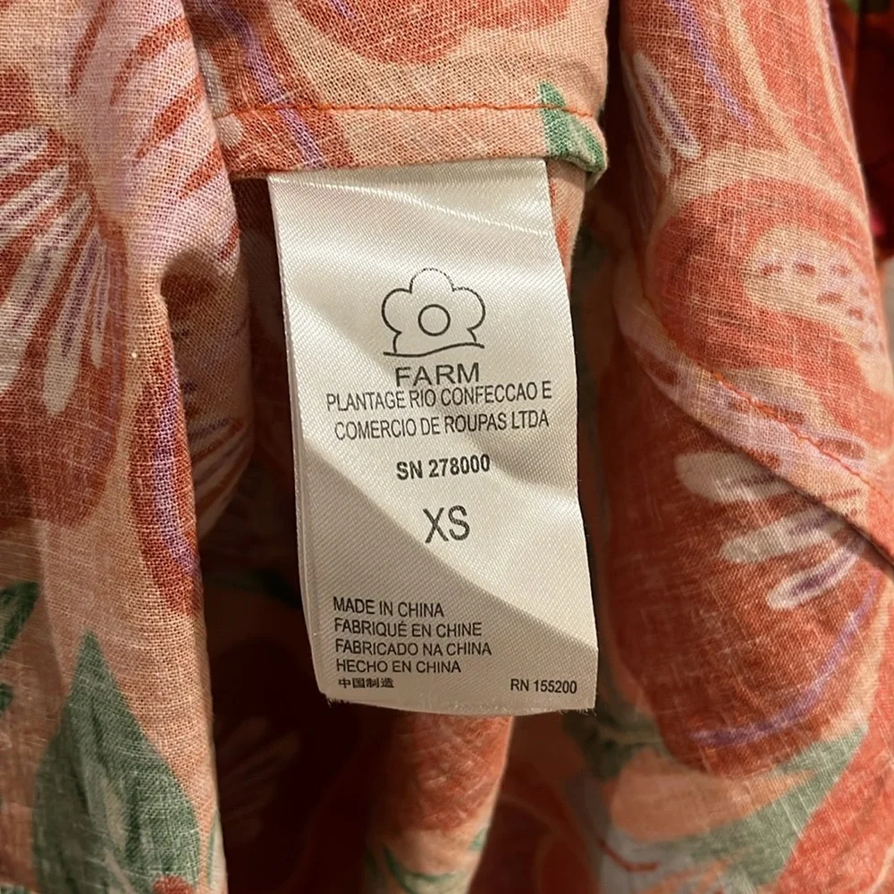 FARM RIO for Anthropologie Tropical Floral Linen Deep V Midi Dress